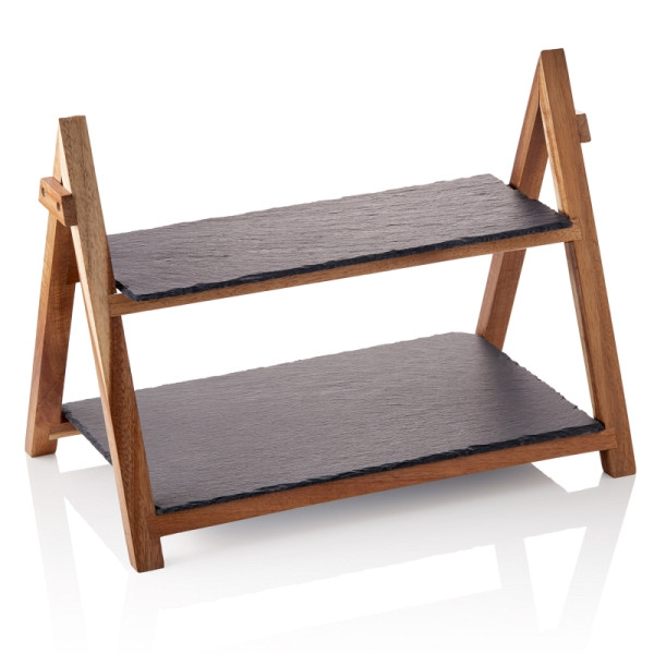 WAS Serviergestell SLATE LINE, 2-stufig, Höhe 30 cm, Naturschiefer, Holz, 3326002