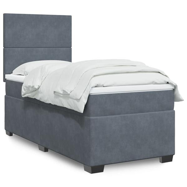 vidaXL Boxspringbett mit Matratze Dunkelgrau 100x200 cm Samt, 3290829