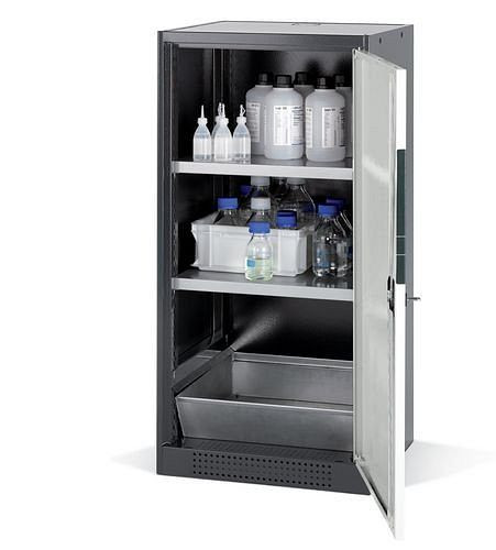 asecos Chemikalienschrank Systema CS-52R, Korpus anthrazit, grau, 2 Einlegeböden und Bodenwanne, 202558