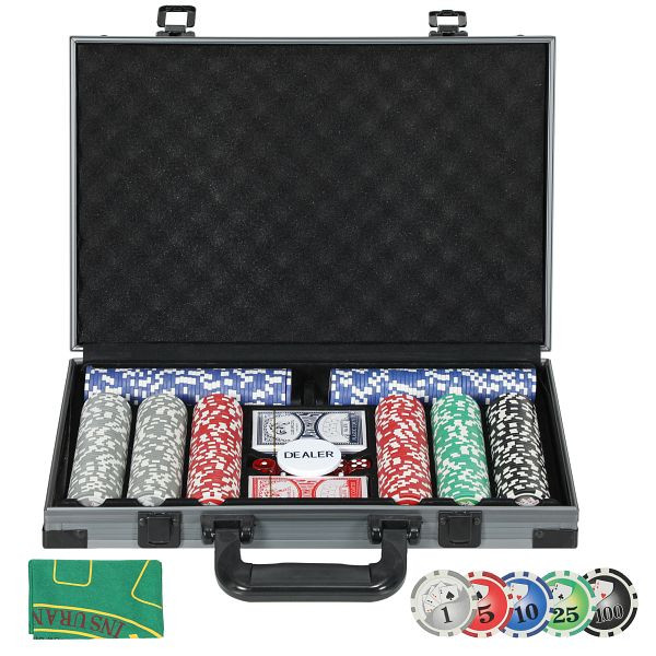 SPORTNOW Poker-Set, Pokerkoffer, 400 Chips, 2 Kartendecks, 5 Würfel, Dealer-Scheibe, Unterlage, A70-104V00GY