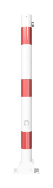 Schake Absperrpfosten Typ 460FUB+1 umlegbar, mit Dreikantverschluss, zum Aufdübeln, Ø 60mm, feuerverzinkt, weiß mit roten Streifen, mit 1 Öse, 460FUB+1
