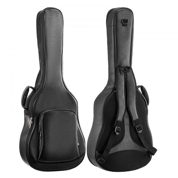 VEVOR Gitarrentasche 41-Zoll Akustikgitarre Schwarz, Rucksack mit Polsterung, Zubehörfach, Schultergurten, 1195 mm PU-Leder, HLXJTYHHSPMH6KD18001V0