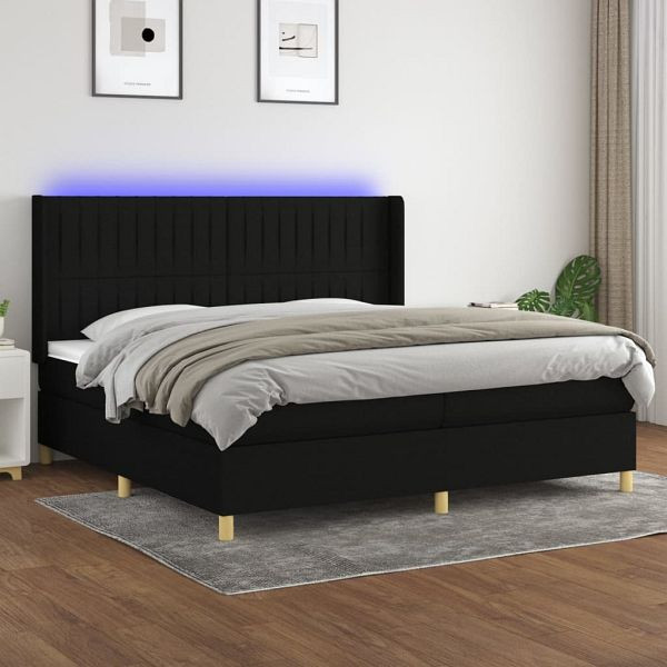 vidaXL Boxspringbett mit Matratze & LED Schwarz 200x200 cm Stoff, 3139063