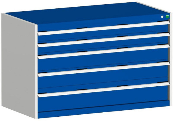 bott cubio Schubladenschrank bestückt mit 5 Schwerlastschubladen BxTxH: 1300 x 750 x 800 mm, RAL 7035/5010, 40030008.11V