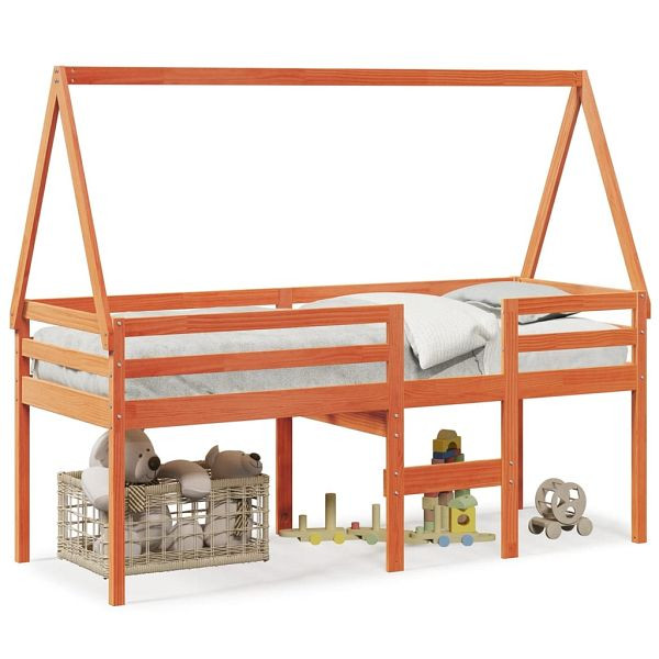 vidaXL Hochbett mit Dach Wachsbraun 80x200 cm Massivholz Kiefer, 3282097