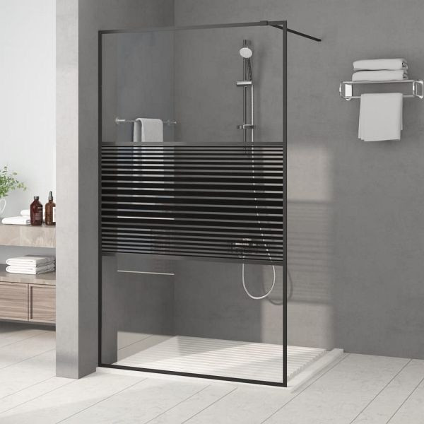 vidaXL Duschwand für Begehbare Dusche Schwarz 115x195 cm ESG-Glas Klar, 152148