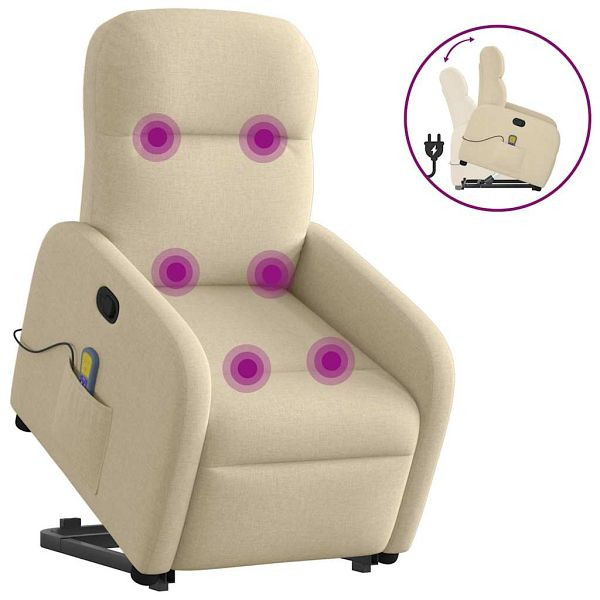 vidaXL Massagesessel mit Aufstehhilfe Creme Stoff, 3302990
