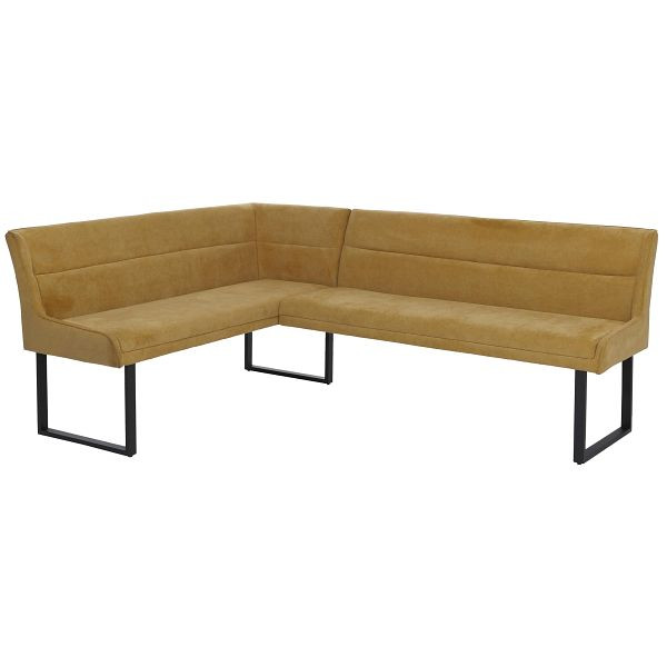 Mendler Eckbank HWC-O81, Esszimmerbank Bank, Öko-Tex (310g/m²) Chenille Stoff/Textil Metall 159x210cm, senfgelb, 153520