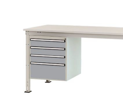 Manuflex Gehäuse-Unterbau Stationär, Nutzhöhe 500 mm mit 4 Schubfächer, für Tischtiefe 800 mm, Alusilber, ZB4812.9006