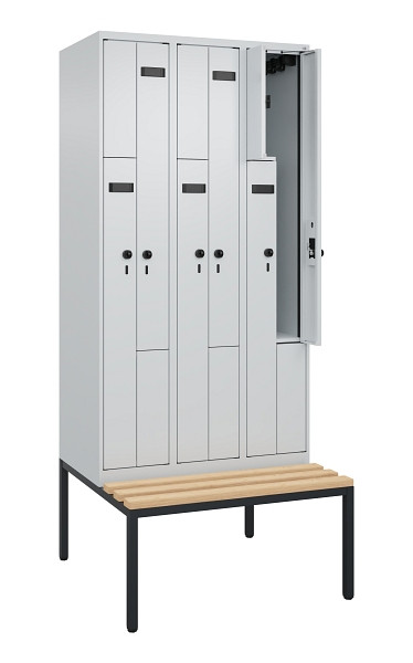 C+P Z-Spind Evolo PLUS, 6 Fächer, 2120x900x815mm, 7035/7035, Drehriegel, Sitzfläche Buche-Hartholz, Sitzbank, 0490537-306 S10008