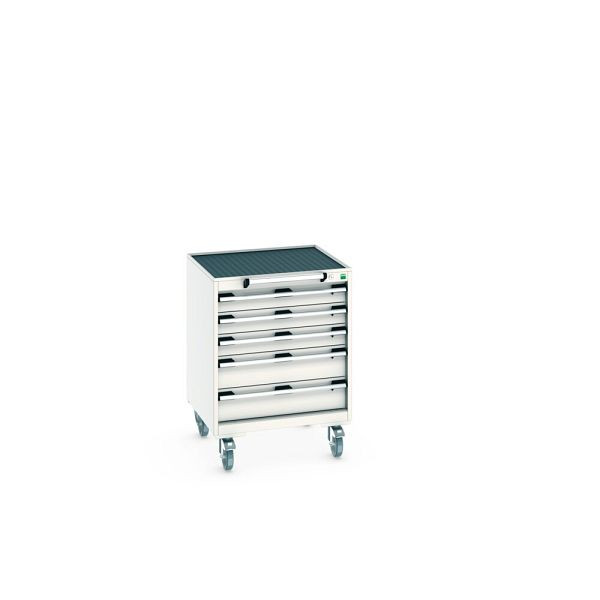 bott cubio Schubladenschrank mobil bestückt, mit 5 Schubladen, BxTxH: 650x650x885mm, RAL 7035, Lichtgrau, 40402031.16V