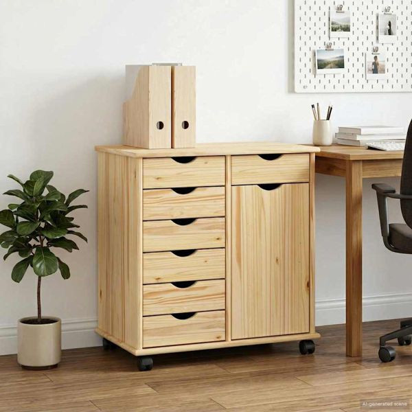 vidaXL Rollschrank Mit Rad Braun 63,5 x 39 x 65,5 cm Massivholz Kiefer, 42032397