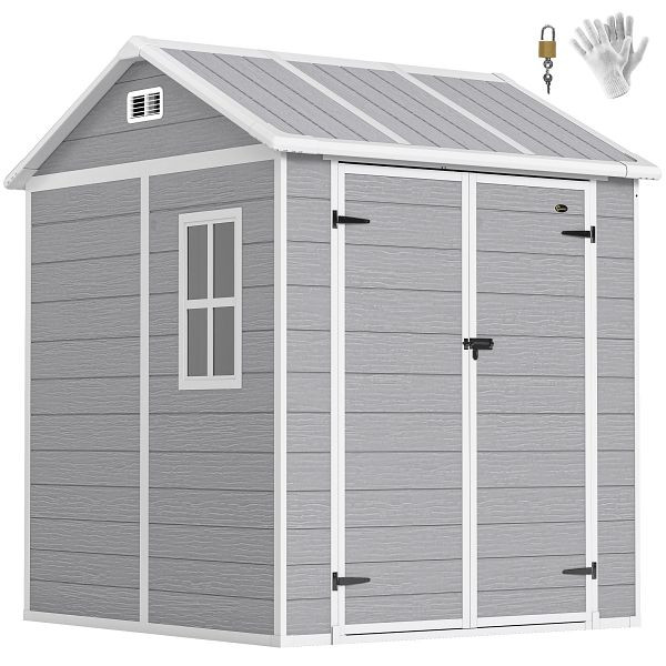 Outsunny Gartenhaus, Gartenschuppen mit Fenster, verschließbare Tür, Kunststoff, Grau, 84H-162V00GY