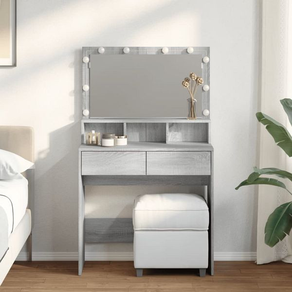 vidaXL Schminktisch mit LED-Beleuchtung Grau Sonoma 80x41x134,5 cm, 848190