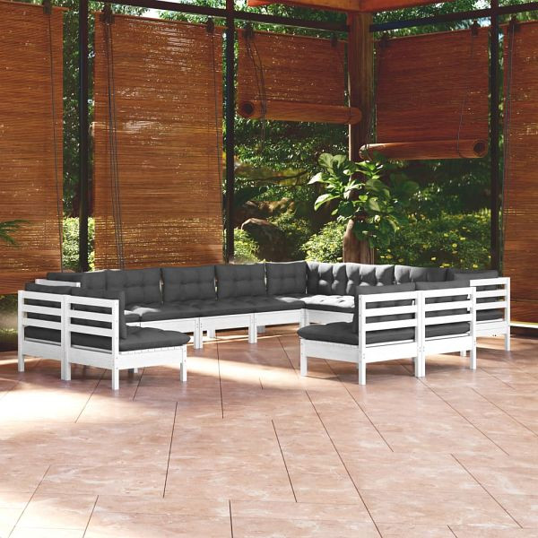 vidaXL 12-teilig Garten-Lounge-Set mit Kissen Weiß Massivholz Kiefer, 3096876