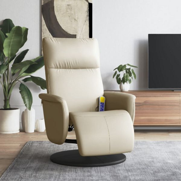 vidaXL Massagesessel mit Fußteil Creme Kunstleder, 356553