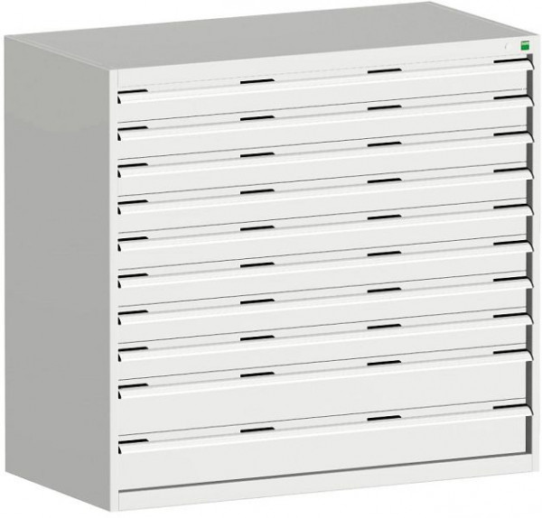 bott cubio Schubladenschrank bestückt mit 10 Schwerlastschubladen BxTxH: 1300 x 750 x 1200 mm, RAL 7035, 40030026.16V
