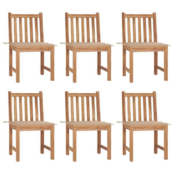 vidaXL Gartenstühle 6 Stück mit Kissen Massivholz Teak, 3073118