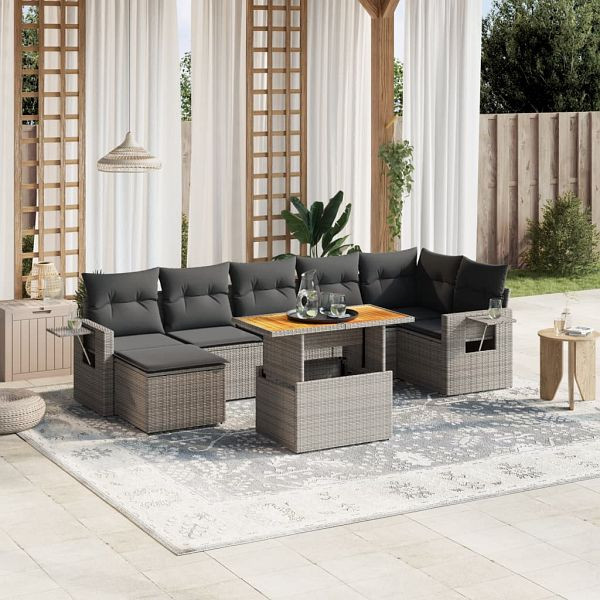 vidaXL 8-teilig Garten-Sofagarnitur mit Kissen Grau Poly Rattan, 3271865