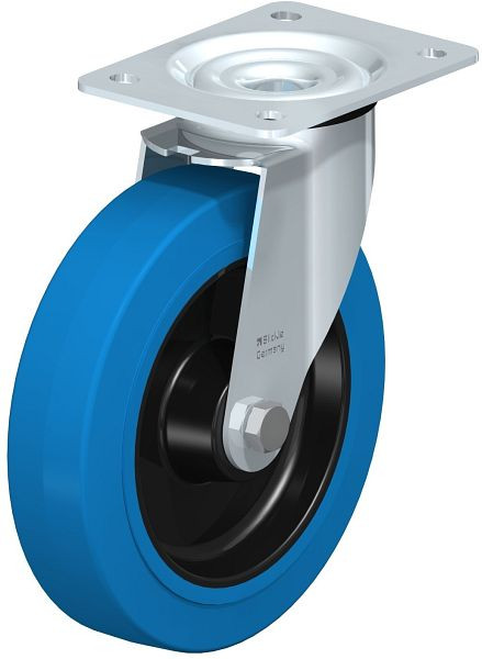 Blickle LE-POEV 200XR-SB Stahlblech-Lenkrolle mit Anschraubplatte, Elastik-Vollgummi, Blau, 850283