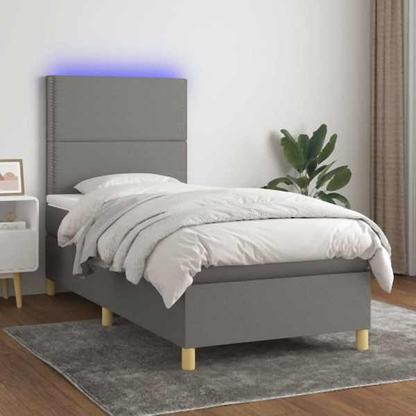vidaXL Boxspringbett mit Matratze & LED Dunkelgrau 100x200 cm Stoff, 3135334