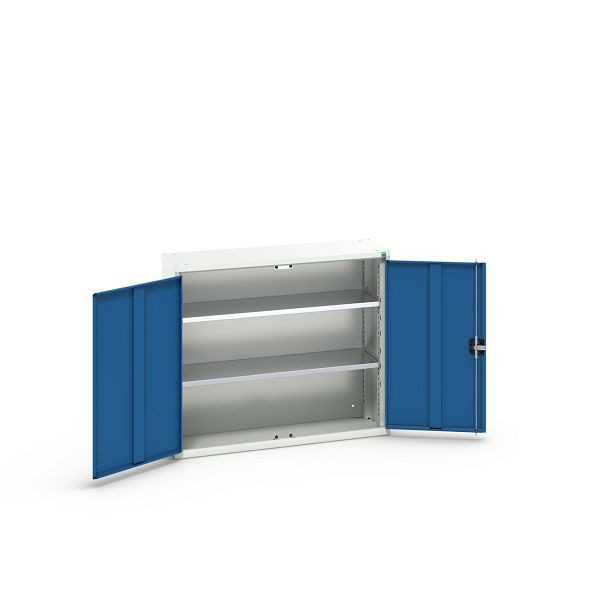 bott verso Flügeltürschrank, mit 2 Fachböden, BxTxH: 1050 x 350 x 900 mm, Lichtgrau / Enzianblau, 16926211.11