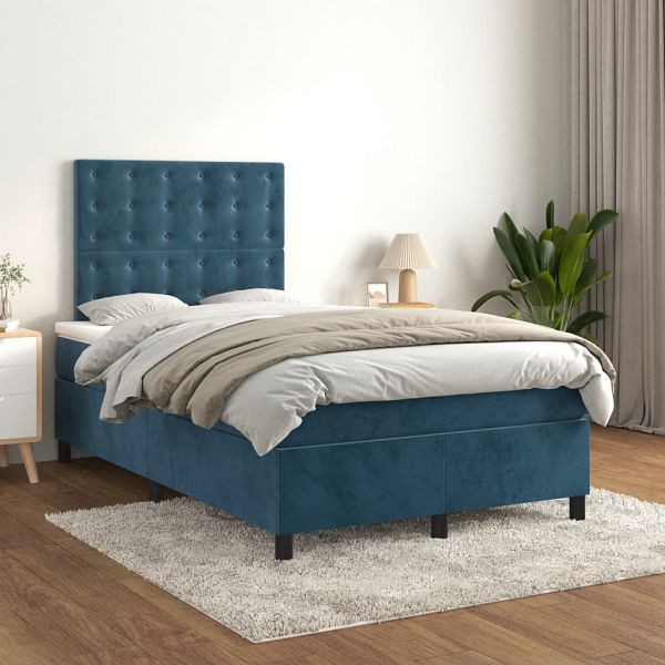 vidaXL Boxspringbett mit Matratze Dunkelblau 120x200 cm Samt, 3143257