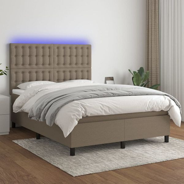 vidaXL Boxspringbett mit Matratze & LED Taupe 140x190 cm Stoff, 3135193
