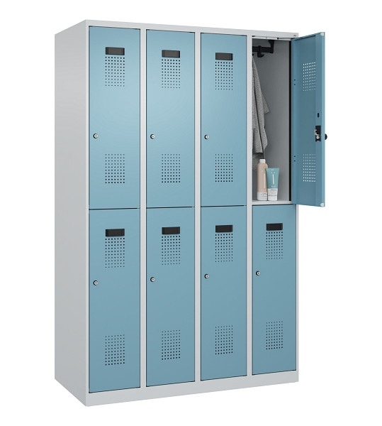 C+P Doppelstöckiger Spind Evolo PLUS, 8 Fächer, 1850x1200x500mm, 7035/0010, Zylinderschloss, 049300-40 S10036