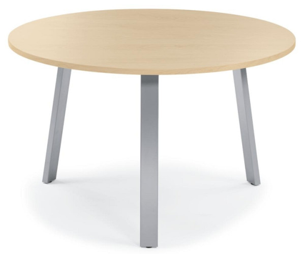 Deskin Konferenztisch RIO, Platte Dekor Ahorn, Gestell Alusilber RAL 9006, Durchmesser 1000 mm, Höhe 735 mm, 281509