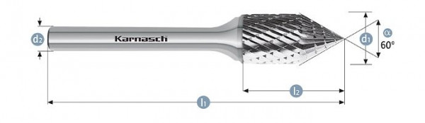 Karnasch Hartmetall-Frässtift unbeschichtet KSJ/ZYA d1= 12,0 / l2= 25 / d2= 6 / l1= 70mm Combi+Form, VE: 2 Stück, 114059100