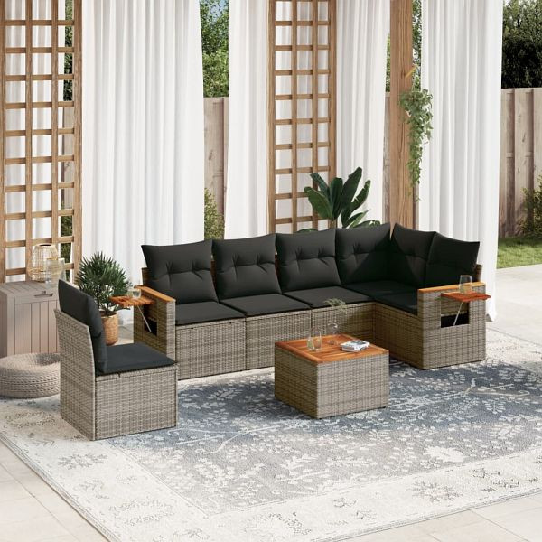 vidaXL 7-tlg. Garten-Sofagarnitur mit Kissen Grau Poly Rattan, 3226865