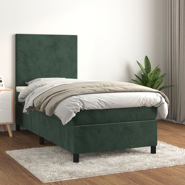 vidaXL Boxspringbett mit Matratze Dunkelgrün 90x200 cm Samt, 3142884