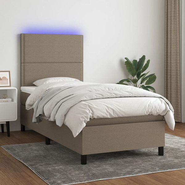 vidaXL Boxspringbett mit Matratze & LED Taupe 90x190 cm Stoff, 3134761