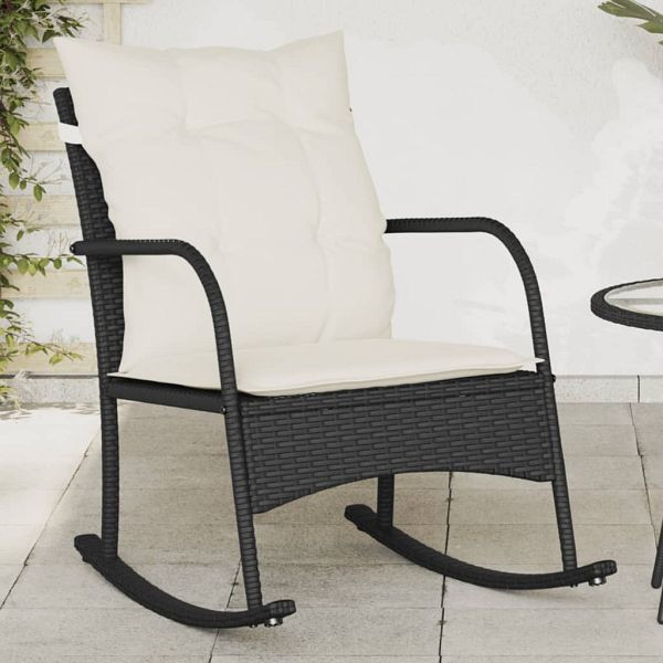 vidaXL Garten-Schaukelstuhl mit Kissen Schwarz Poly Rattan, 369018
