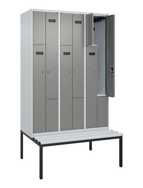 C+P Z-Spind Evolo PLUS, Bank, 6 Fächer, 2120x1200x815mm, 7035/0004, Zylinderschloss, Sitzfläche Kunststoff, Sitzbank, 0490537-326 S10095