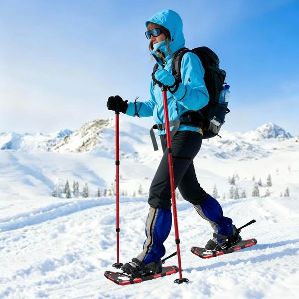 vidaXL 3 in 1 Schneeschuhe mit Wanderstöcken Rot und Schwarz 21 Zoll, 42021423