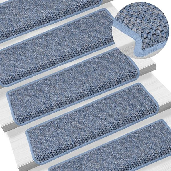 vidaXL Treppenmatten Selbstklebend Sisal-Optik 15 Stück 65x21x4 cm Blau, 326886