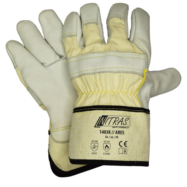 NITRAS ARES, Schnittschutzhandschuhe, naturfarbener Baumwollrücken, Größe: 11, VE: 60 Paar, 1403K-11