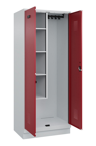 C+P Putzmittel-Spind Evolo PLUS, mit Sockel, 2 Abteile, 1950x800x500mm, 7035/300, Frontfarbe RAL 3003 Rubinrot, Zylinderschloss, 049120-02 S10031