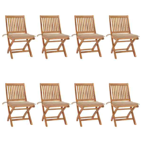 vidaXL Klappbare Gartenstühle mit Kissen 8 Stück Massivholz Teak, 3072864