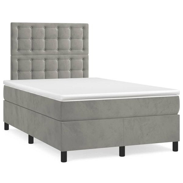 vidaXL Boxspringbett mit Matratze Hellgrau 120x190 cm Samt, 3270019