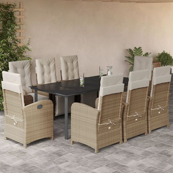 vidaXL 9-teilig Garten-Essgruppe mit Kissen Beige Poly Rattan, 3212583