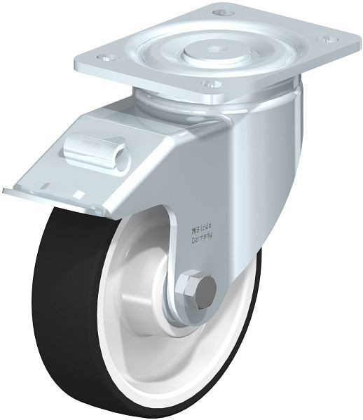 Blickle LH-POTH 160K-FI Stahlblech-Lenkrolle, Schwerlast-Ausführung, mit Anschraubplatte & Feststeller, Thermoplastisches Polyurethan, Grau, 743304