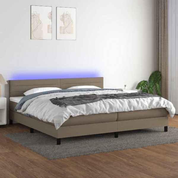 vidaXL Boxspringbett mit Matratze & LED Taupe 200x200 cm Stoff, 3133265