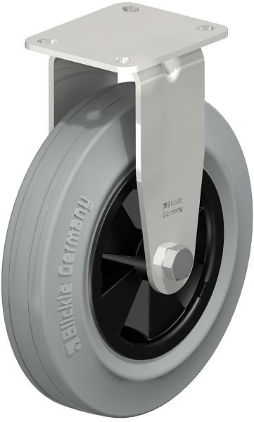 Blickle BX-VPP 200G-1-SG Edelstahl-Bockrolle mit Anschraubplatte, Vollgummi, Grau, 658187