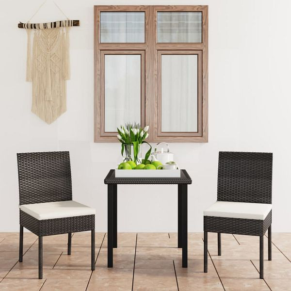 vidaXL 3-teilig Garten-Essgruppe Poly Rattan Schwarz, 3065693