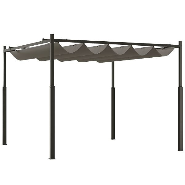 Outsunny Pergola ca. 3x3 m Freistehend Terrassenüberdachung mit Schiebedach, magnetisches Pad, 8 cm Säule UV-beständig, 84C-570V01GY