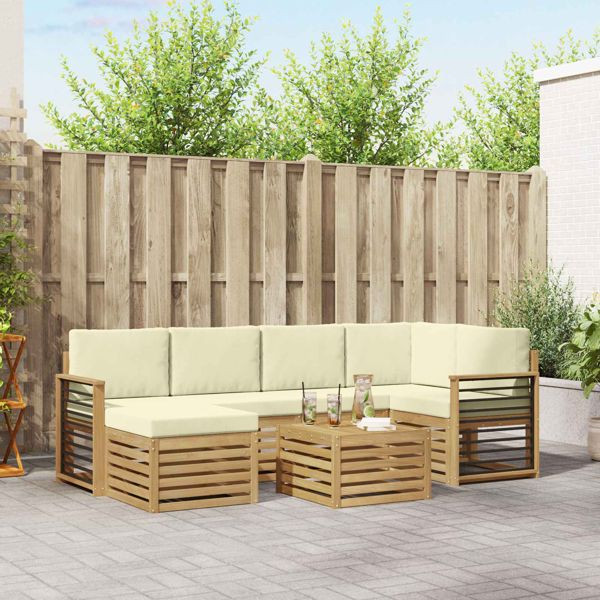 vidaXL Outdoor-Sofagarnitur 7-teilig Weiß und Creme Polyester, 3392165