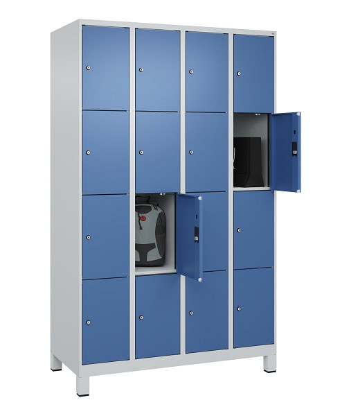 C+P Schließfachschrank Evolo PLUS, mit Füßen, 16 Fächer, 1950x1200x500mm, 7035/5023 Fernblau, 049010-404 S10008